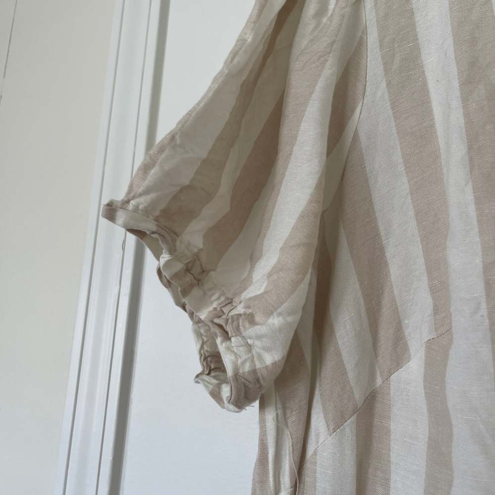 Loft Plus Tan White Coastal Striped Linen Blend ButtonFront Pocket Dress Size 18 - Picture 4 of 12